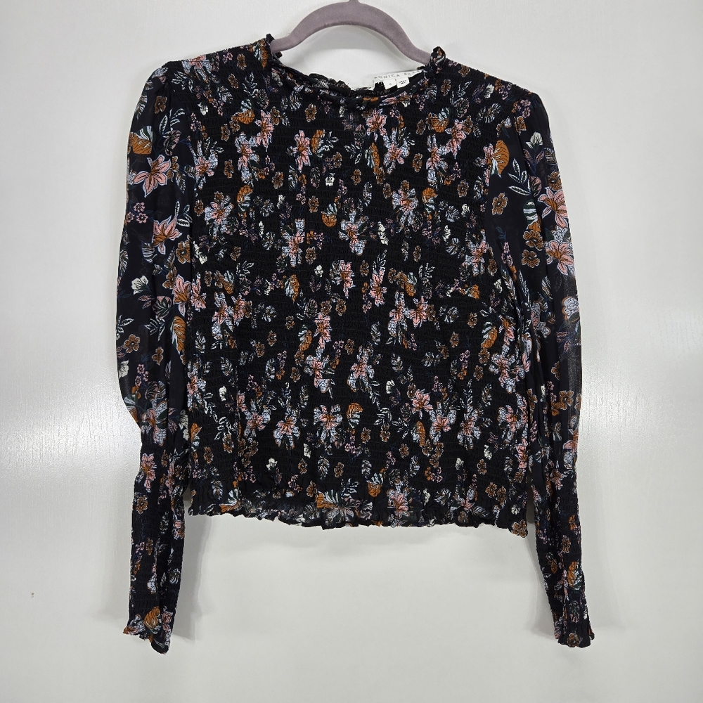 Veronica Beard Faire Blouse Top Womens 8 Smocked Floral Cottagecore‎ Boho Sheer